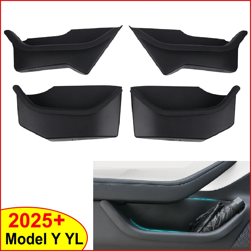 4Pcs for Tesla Model Y YL Juniper 2025 2026 Launch Door Side Storage Box Full-Cover Front & Rear Interior Organizer Accessories