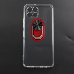 Enhanced Phone Case with Ring Holder - Soft TPU Silicone Cover for REVVL 7 (Transparent C Red)