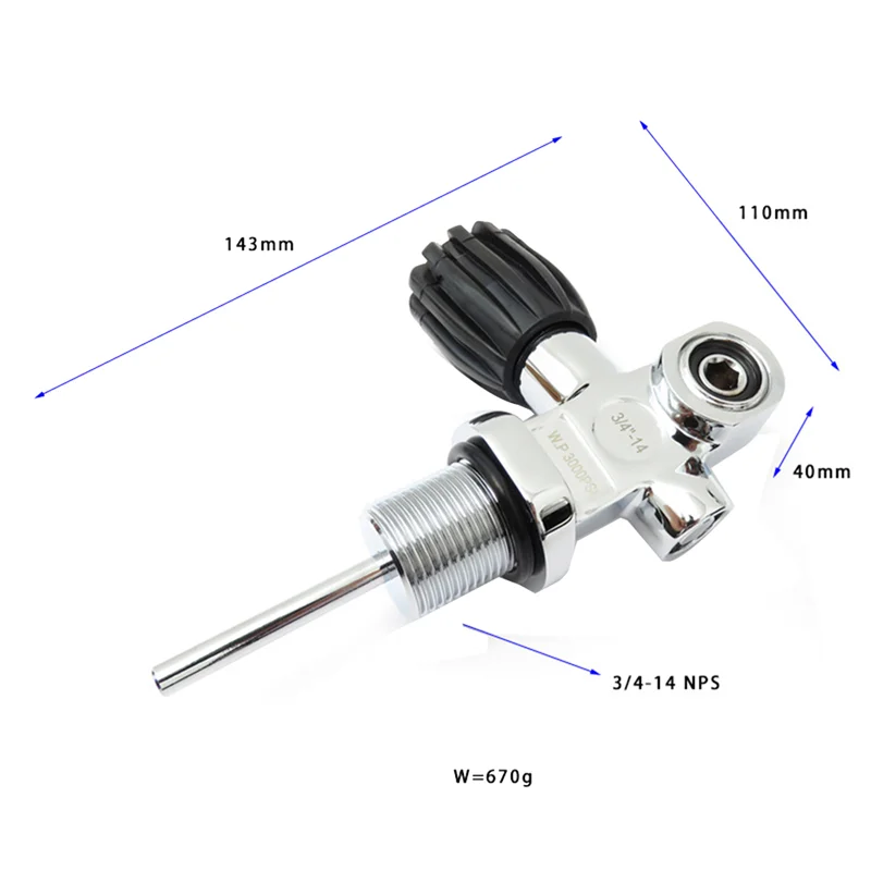 Scuba Diving Tank Valve 3000Psi 250Bar 3/4-14NPS High Pressure Scuba Diving Tank Valve Cylinder Reducing Valve