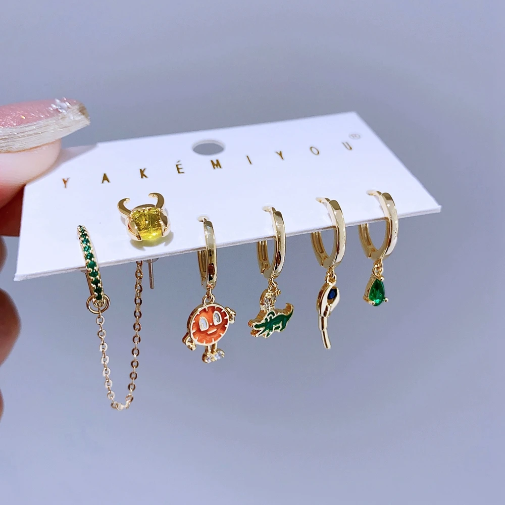 MIGGA 6pcs Cool Movie Hero Pendant Drop Earrings Set Gold Color Plated Cubic Zircon Stone Women Jewelry 5