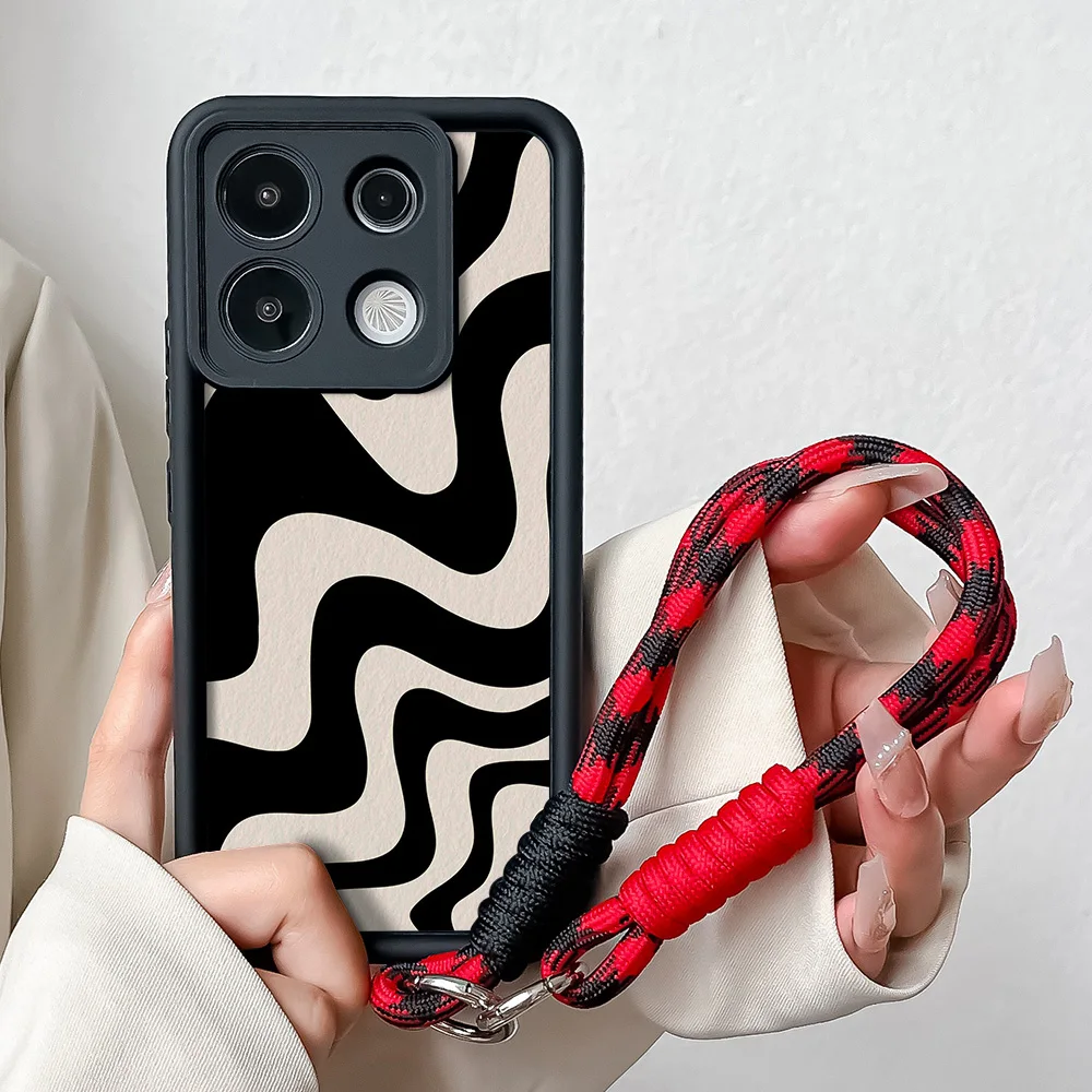 Zebra Stripe Black and White Case with Wrist Chain Lanyard Cover