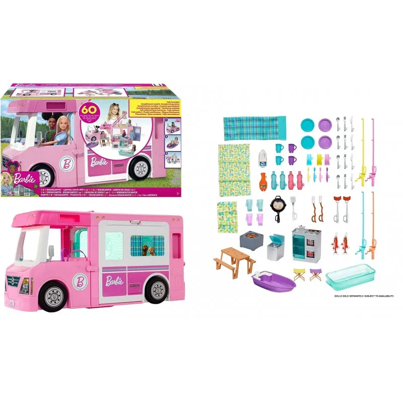 nachtmerrie broeden Spoedig Barbie DreamCamper 3 in 1-Transformable motorhome-with pool, truck and boat  50 accessories age 3-7 years CPAGHL93 - AliExpress