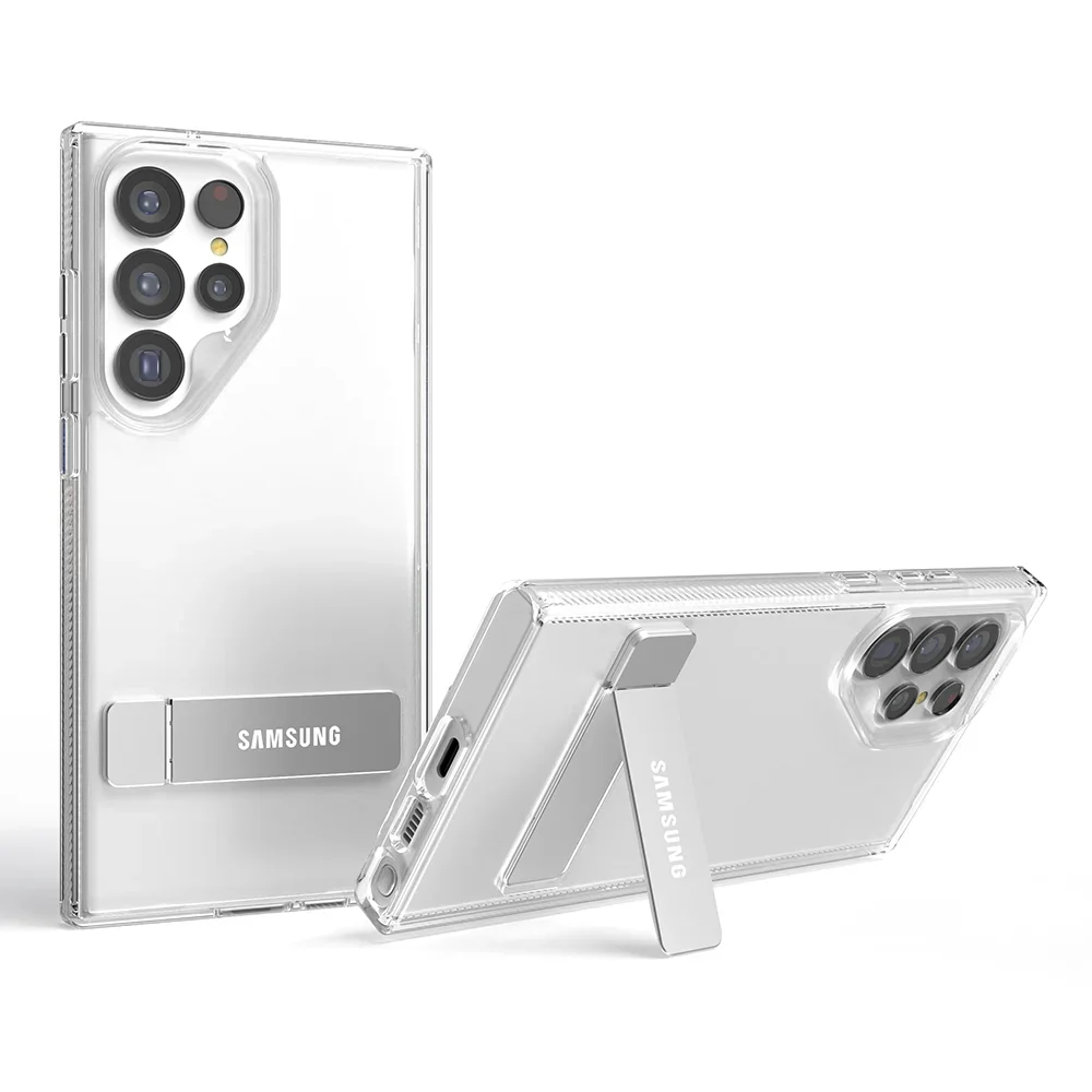 Premium Transparent Shockproof Metal Holder Case with Stand