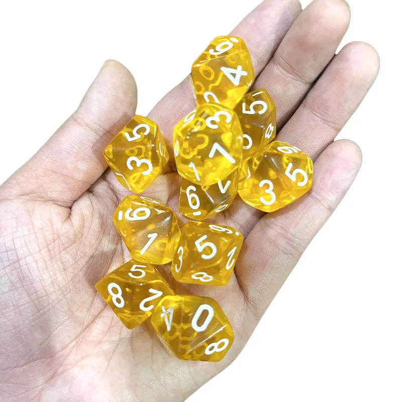 10pcs 10 Sided Dice D10 Polyhedral Clear transparent Dices for Board Games 0-9 Number 18mm RPG Dice Family acrylic dice game dice dice set