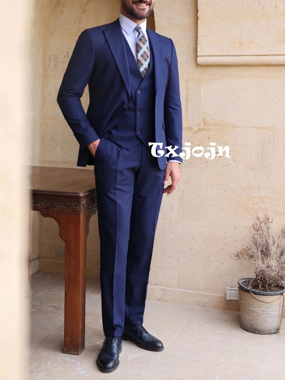 Navy Men's Suit Set For Business Party Prom Wear Handsome Classy Slim Fit Dresswear For Men Daily Office Customzied