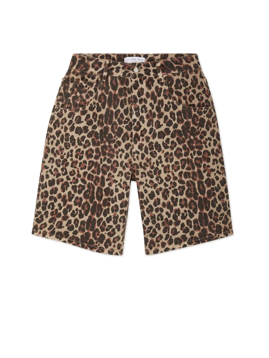Wolfeel Retro Leopard Print Shorts Women Fashionable High Waisted Knee Casual Pants New Street Style Female Pocket Loose Shorts