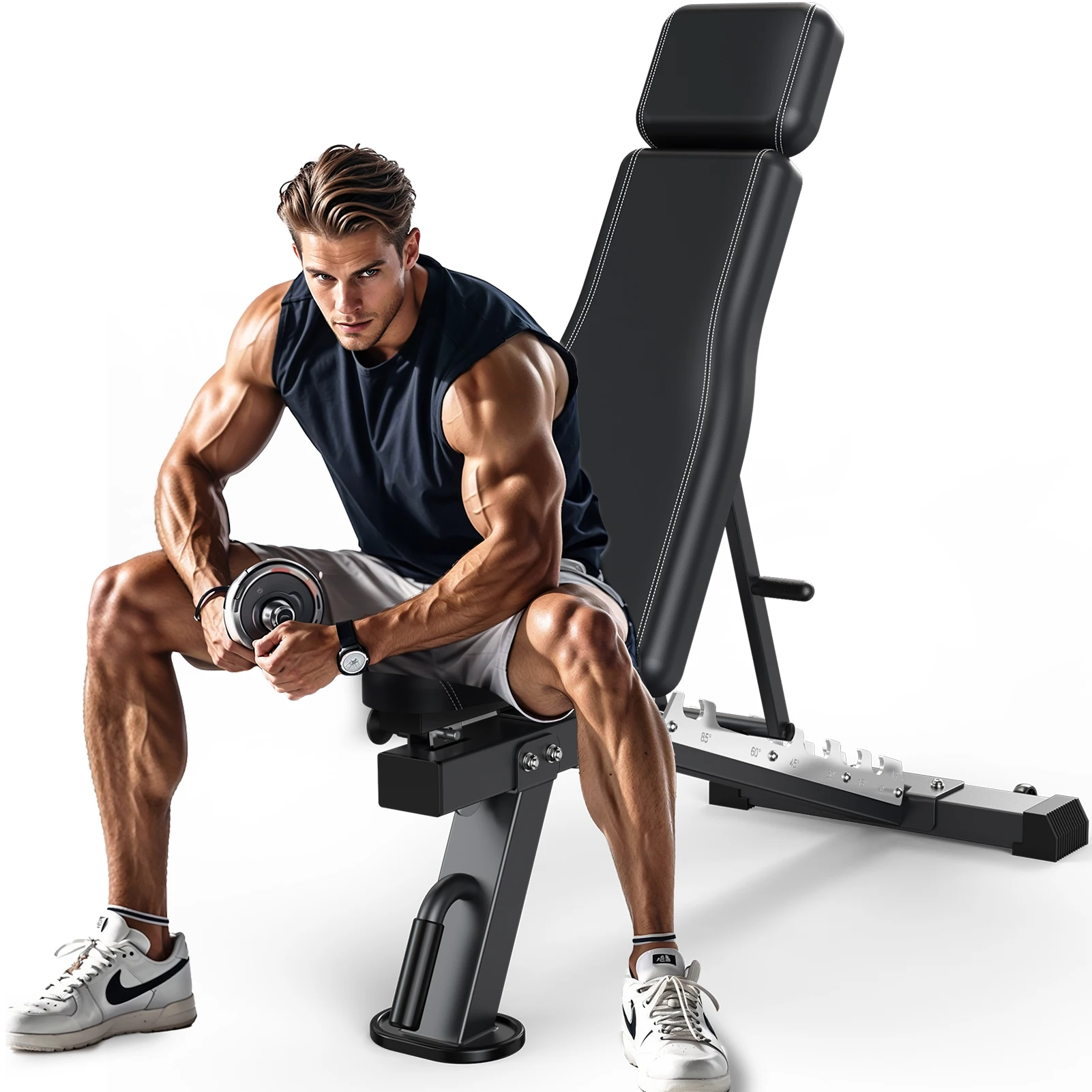 Banc de musculation pliant, banc d'entraînement multifonctionnel réglable (Ab600) (noir)