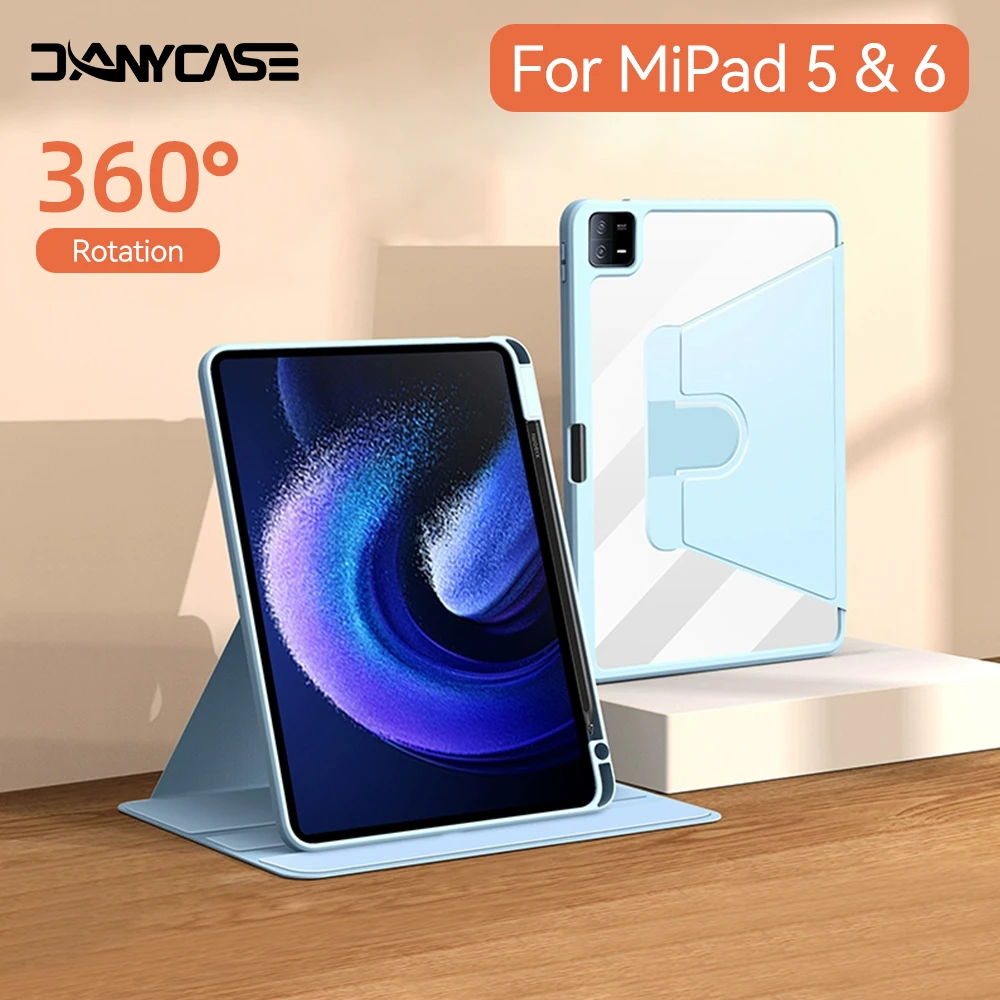 

360° Rotation Tablet Case for MiPad 6/5 11in For Xiaomi Pad 6/5 11'' TPU Protective Cover Smart Sleep With Stand and Pen Slot