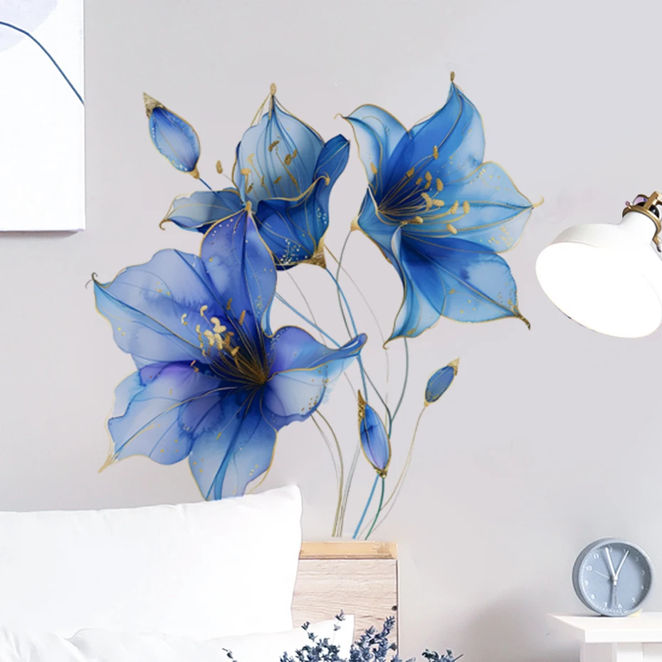 Watercolor Flowers Leaves Wall Sticker Living Room Background Decoration Mural Removable Window Bedroom Home Decor Decals wall stickers wall sticker home decoration accessories