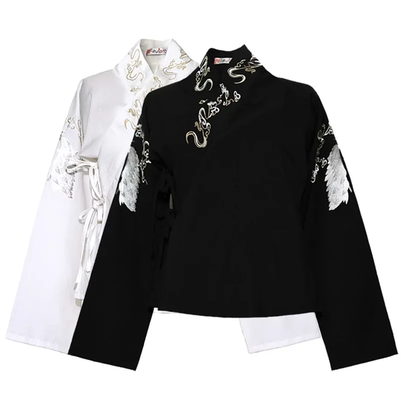 

Hanfu Shirt Women Chinese Ancient Embroidery White Black Lining Inside Shirt Top Cross Collar Hanfu Lining Shirts Plus Size 2XL