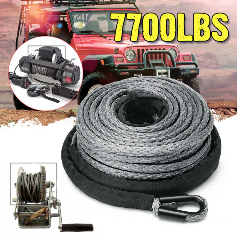 

12V 5MM*15M Winch Rope ATV UTV Trailer High Strength Synthetic Winch Line Cable Rope Tow Cord With Sheath Gray Winch 7700LBS