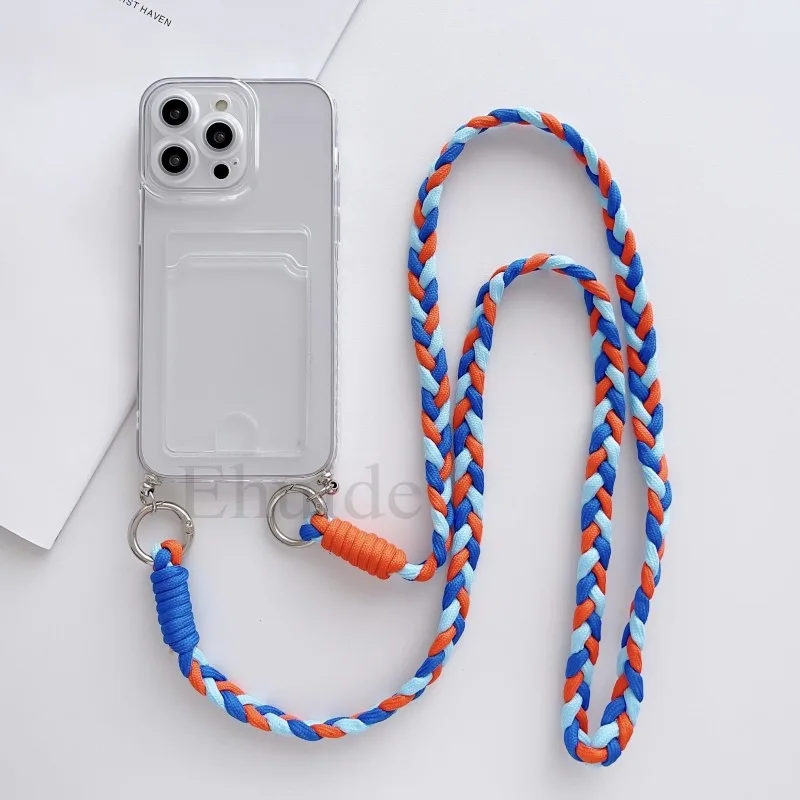 Crossbody Strap Case with Braid Lanyard, Neck Cord, and Clear Card Slot Cover