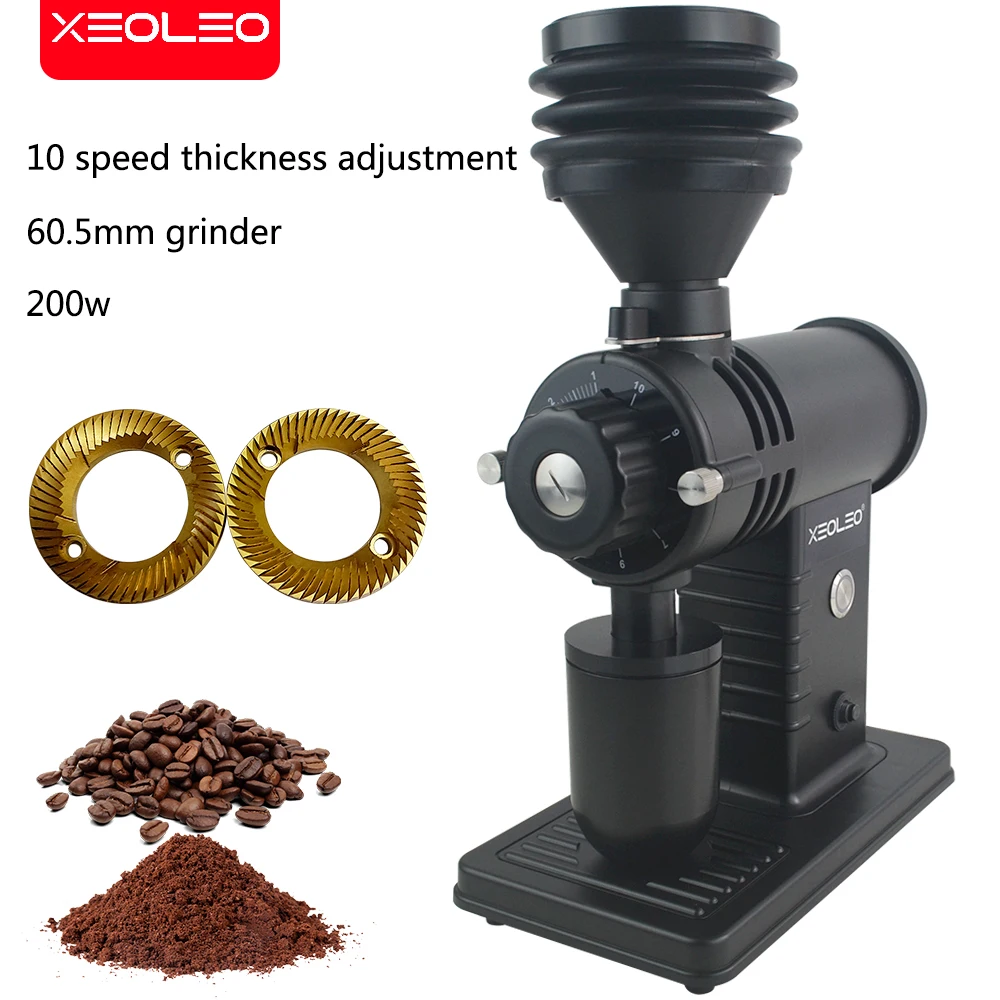 XEOLEO-moedor de café elétrico, café do feijão Miller, funil, fresadora de café, 10 passos, 60mm, titânio Burr, 200W