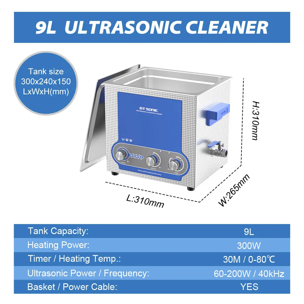 GT SONIC 500 ワット超音波クリーナー 2L 3L 6L 9L 13L 20L 27L 電力