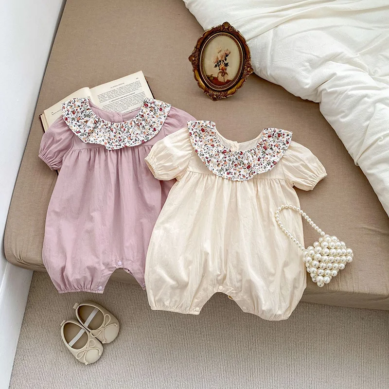 

Summer Baby Romper Floral O-Neck Bodysuit for Girl Short-Sleeved Newborn Jumpsuit Thin One-Piece Onesie Korean Infant Clothes