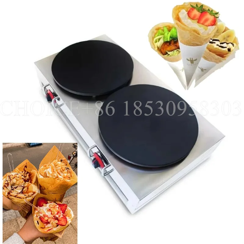 Gas Heating Crepe Maker Non-Stick 16'' 40cm Pan Size Dual Cast Iron Gas Pancake Crepe Making Maker Commercial Roti Chapati Maker 2