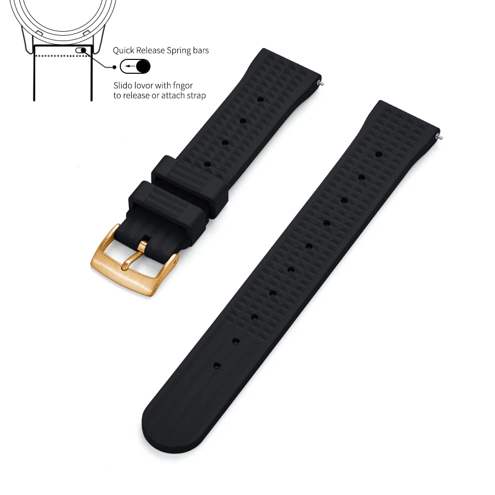 Premium Grade Waffle Design Quick Release Fluoro Rubber Watch Strap