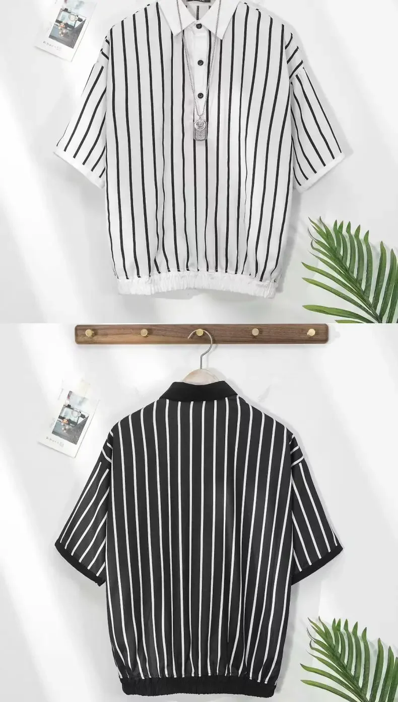Men's Clothing White Stripe Polo T Shirt Button Down Collar Slim Fit Quick Dry Casual Comfortable Stylish Top for Young Men 14 S8269dd9f91344b3ca7be866b8520cec3o