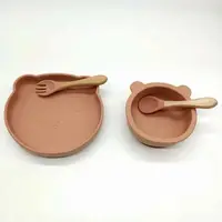 Cartoon Bear Baby Weaning Dishes Set Anti-Slip Portable Toddler Feeding Tableware with Fork Spoon Easy Clean Divided Dinner Bowl