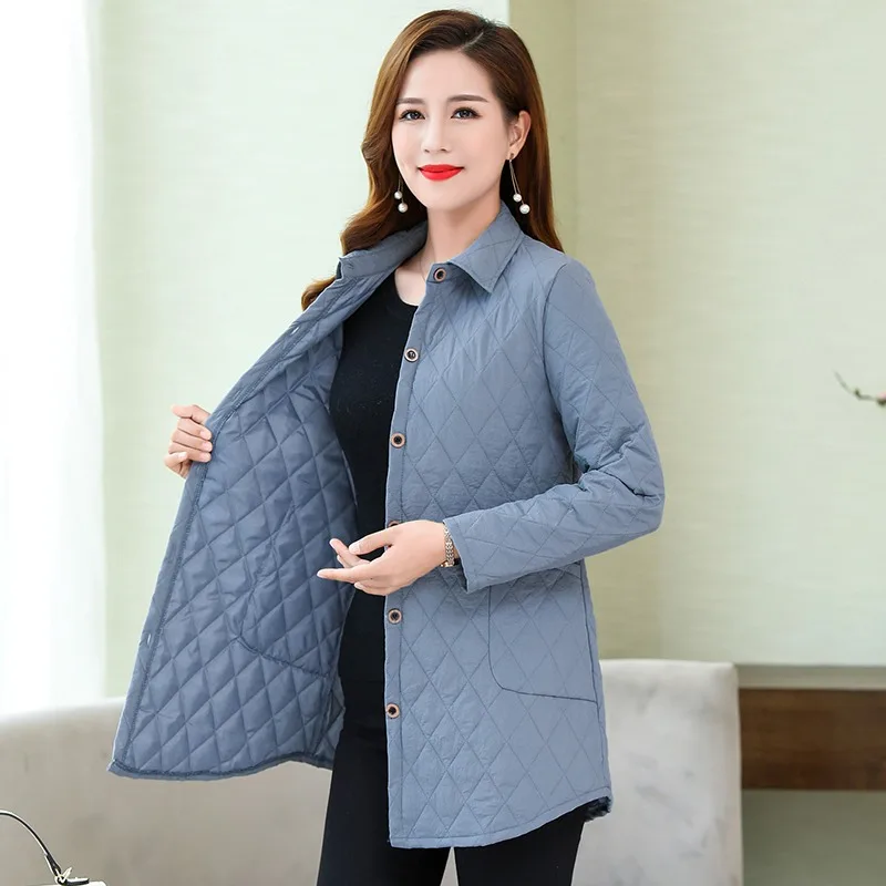 2023 Thin Quilted Autumn Winter Keep Warm Long Sleeved Jacket Parkas Middle Age Women Padded Tops Mother Cotton Coat