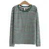 Women's Striped Cotton Knit Bottoming Tops, Long Sleeve T-Shirt, Loose Casual Basic Tees, Simple Clothing, Plus Size, Autumn 4XL