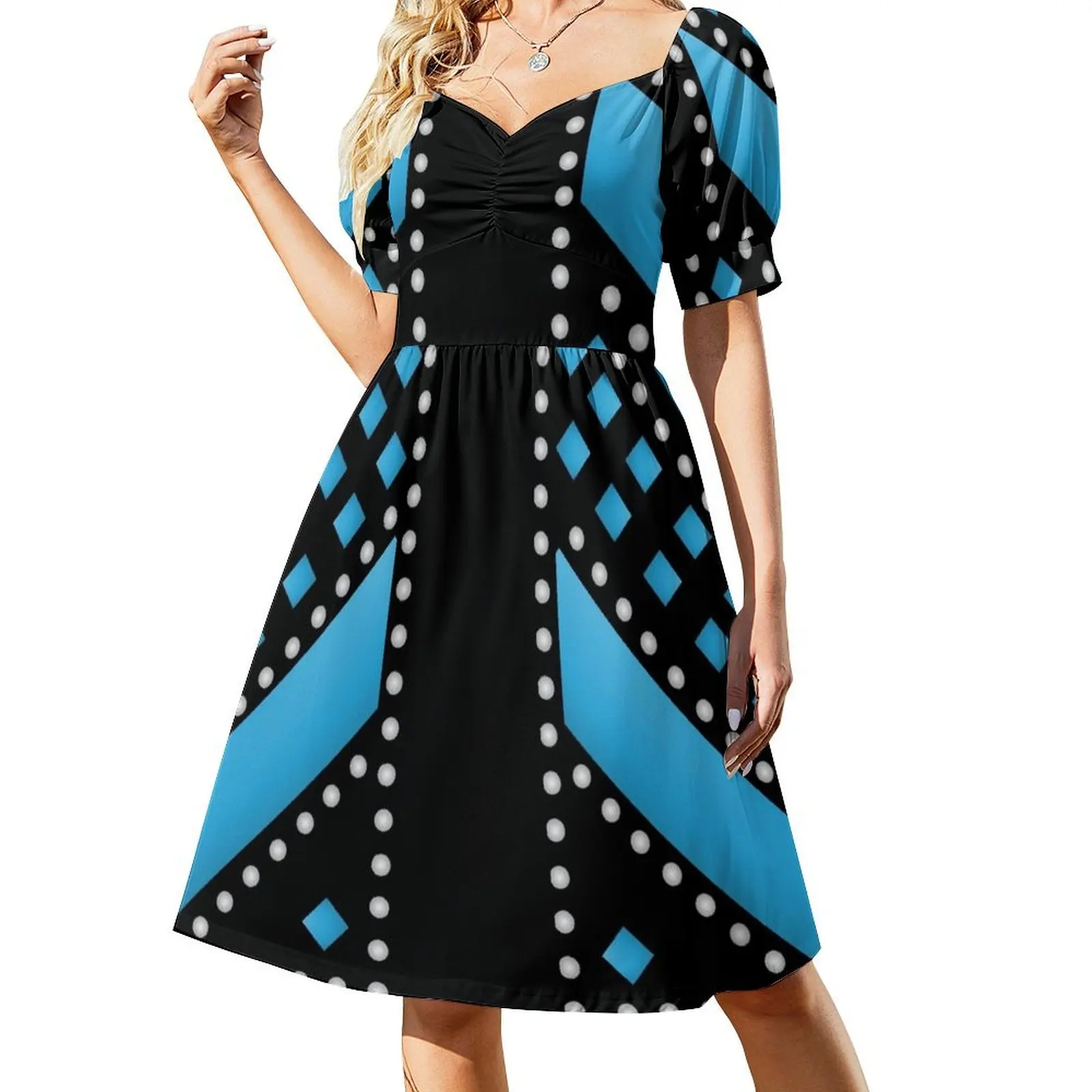 thumbnail image 1 of Vestido de manga corta con seis vestidos alternativos de color verde azulado, ropa de fiesta, vestido de verano, vestido coreano para mujer., 1 of 7