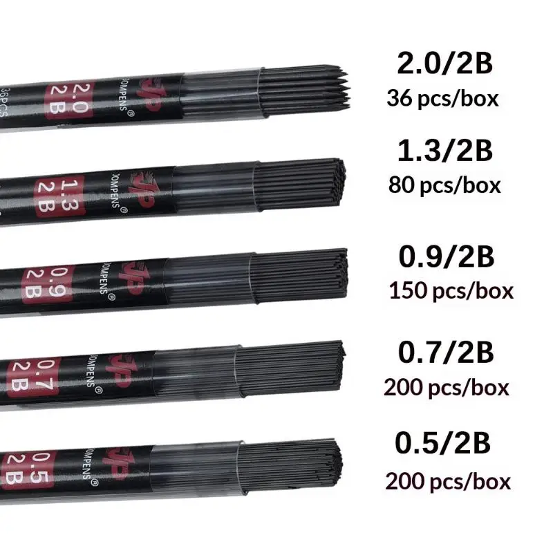 1 상자 대용량 원형 튜브 기계식 연필심 0.5mm 0.7mm 학생용 필기 리필 부드러운 드로잉 학교 사무용품
