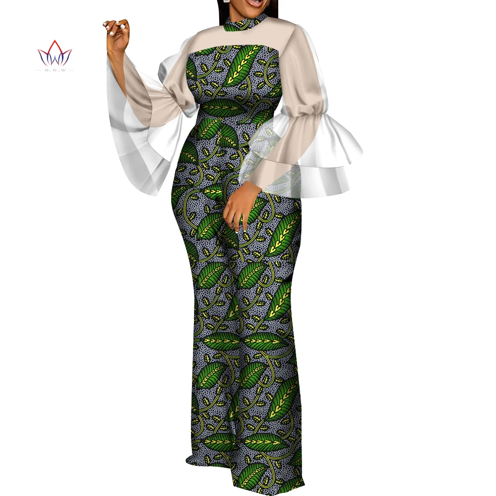 Elegant Women Rompers Jumpsuit Flare Long Sleeve Rompers Jumpsuit Dashiki Pants Plus Size African Women Party Clothes Wy084