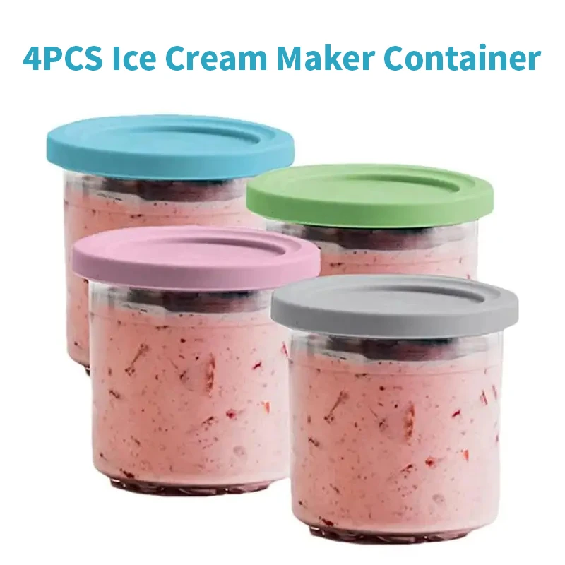 1 lot(4PC)Ice Cream Maker Container For Ninja Creami Pints 16oz Cups Compatible NC301 NC300 NC290 Serie Ice Cream Maker BPA-Free