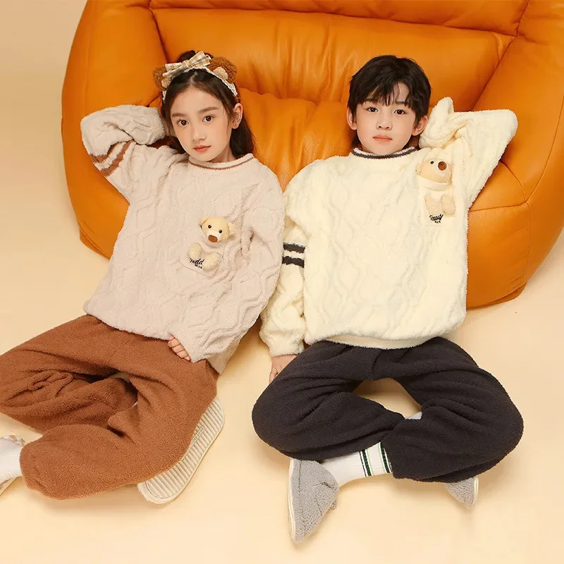 

2023 Redesign Autumn Baby Boy Girl Clothes Pajamas Set Toddler Home Suit Children Winter Warm Hooded Sleepwear 5-14 Years