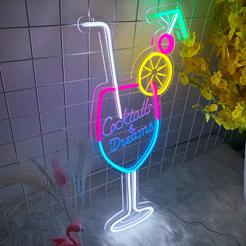 Insegna Al Neon 'Cocktail & Dream' Rosa/Blu - Decorazione USB Per Bar, Camera, Feste E Matrimoni - Foto 13