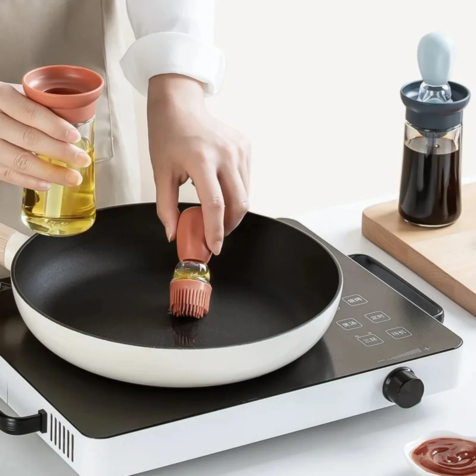 Heat-Resistant Oil Brush & Dispenser Set - Perfect For Air Fryers, Baking, BBQ, And Kitchen Cooking
