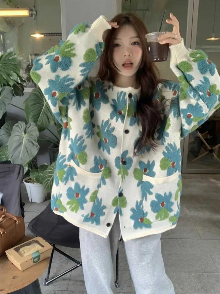Sweet Floral Embroidery Sweater Women's Loose Sli Autumn Winter Knitted Top Comfortable Age-Defng Faionable Upperwear