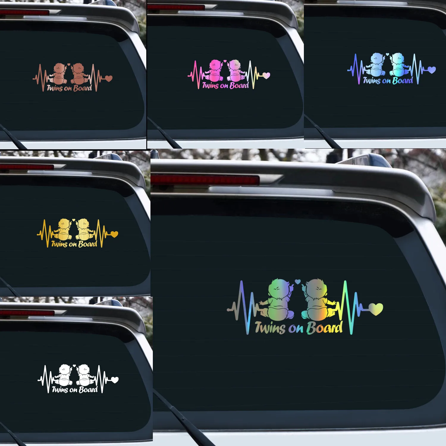 22x8cm Cute Heartbeat Twins On Board Car Stickers Vinyl Boy and Girl