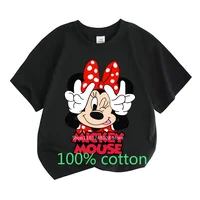 Mickey Mouse Summer Children Clothes 100% Cotton T-shirt Kids Girls Boys Top Cartoon Toddler Round Neck Short-sleeved 2-15Y 2