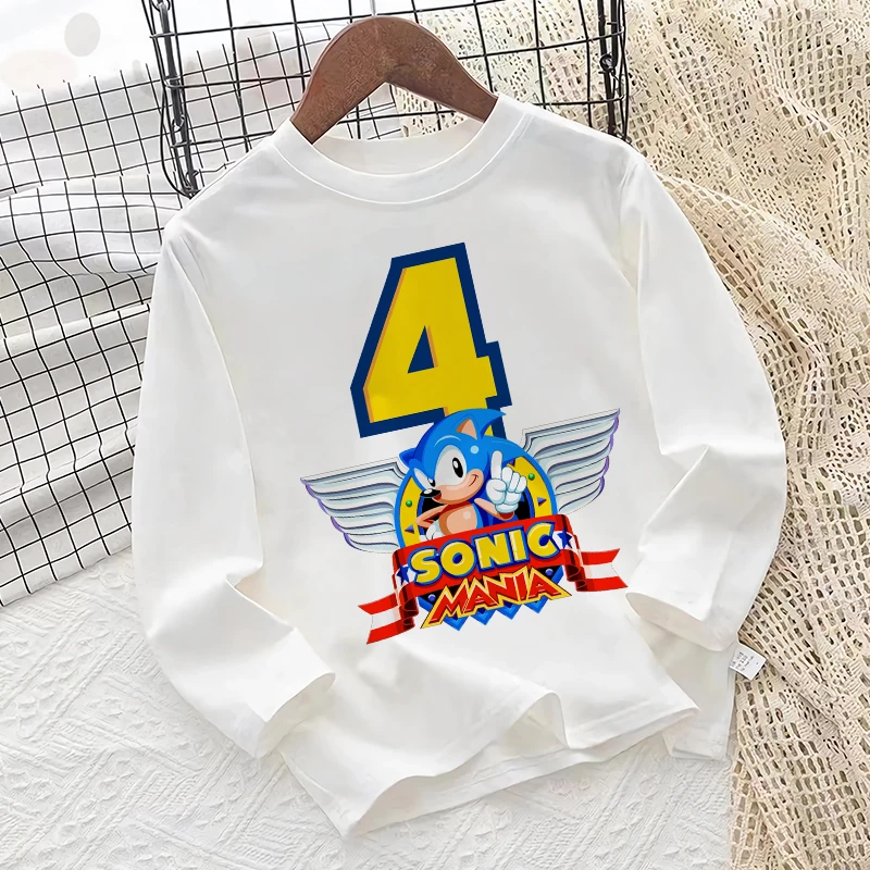 thumbnail image 1 of Nuevas camisetas de Sonics para niños, lindas camisetas con estampado de dibujos animados y números de cumpleaños, camisetas de manga larga para niños, ropa de otoño para bebés 2024, 1 of 4