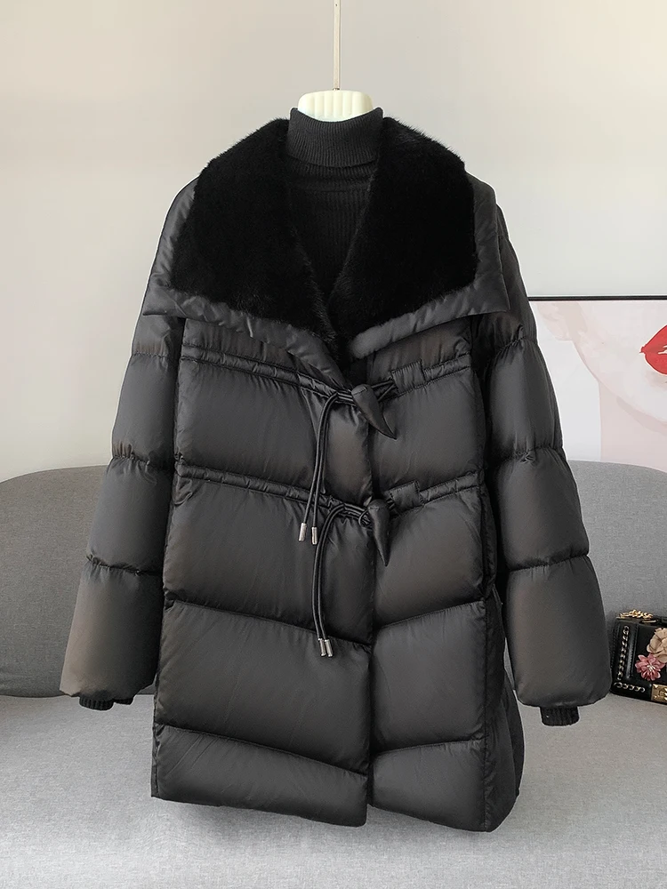 

2023 Winter New Mid length Goose Down Inner Tank Down Coat Mink Collar Mid length Fur Coat Thickened