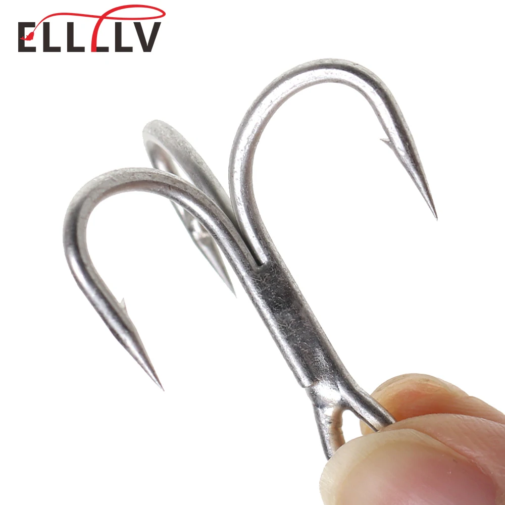 Ellllv 10pcs 3x Strong Treble Hook High Carbon Steel Matte Tin Coated Triple Fishhook Bass
