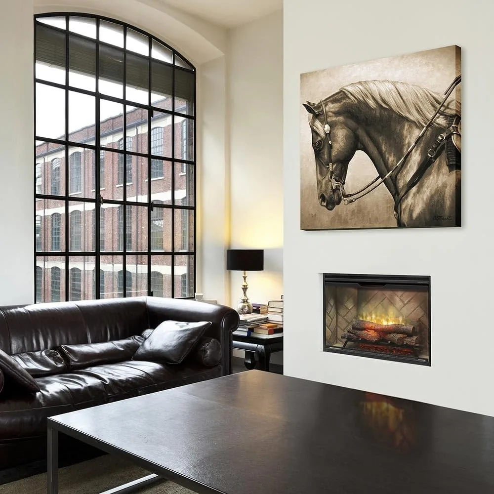 36 Inch Built-in Electric Fire Box - Herringbone Brick Background - Front Glass Panel, Fire Box and Plug Kit 3