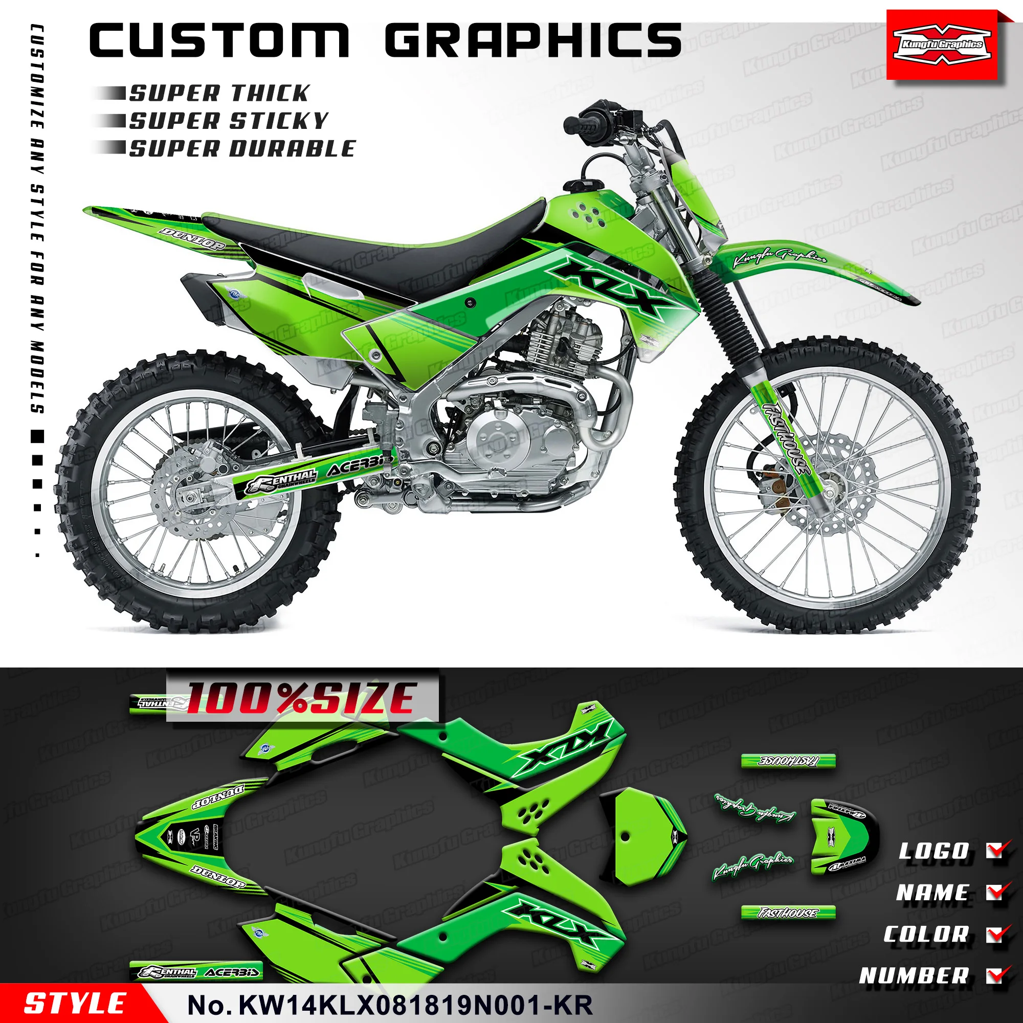 

KUNGFU, графическая клейкая наклейка, наклейка для KLX 140 KLX140 2008-2020, KW14KLX081819N001-KR