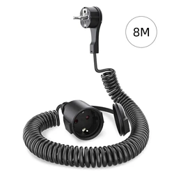 Retractable Black PVC Spring Cord European 2 - Pin Type C Extension Cable (8M black)