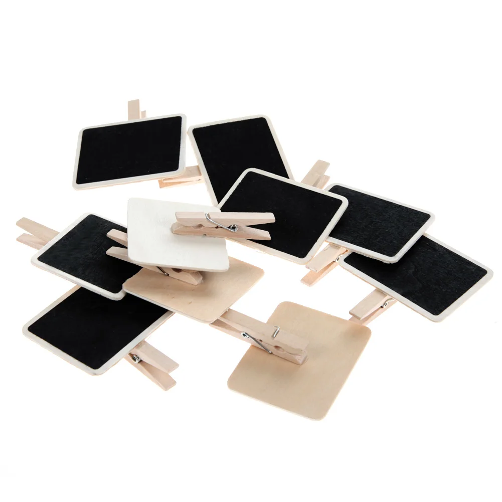 20pcs Mini wooden blackboard chalkboard clip long photos peg memo clips ornaments wood message slate rectangle clip panel card memos label