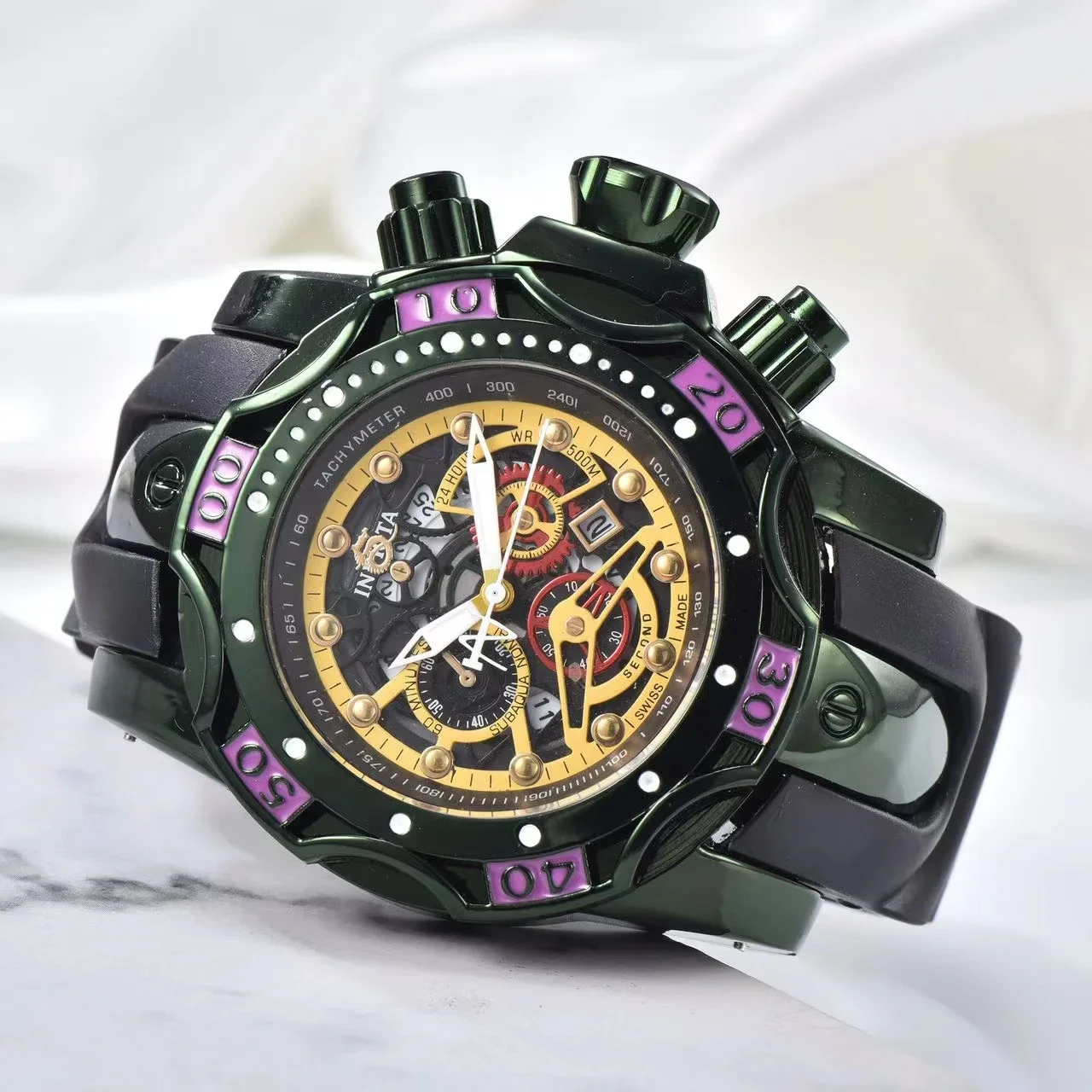 Women's Large Dial Waterproof 3-eye Steel Ring and PU Strap OGDA Sports Watch Watch Chain Series Quartz Watch