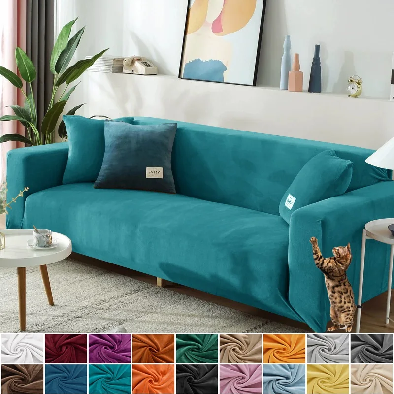 

1/2/3/4 Seater Velvet Sofa Cover Elastic Sectional Couch Slipcover L Shaped Corner Armchair Chaise Lounge Covers for Living Room
