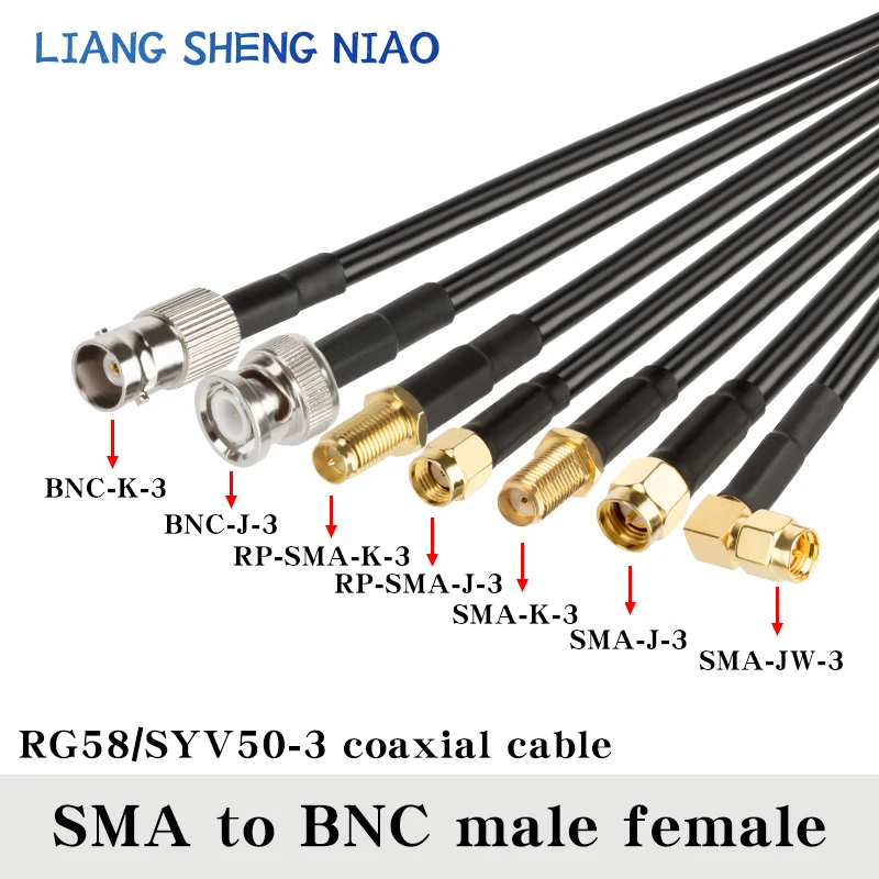 

RG58 Cable BNC Male to SMA Male Plug RG-58 50 Ohm RF Extension Cable Connector Adapter RF Jumper Pigtail sma to bnc 0.3m-30m