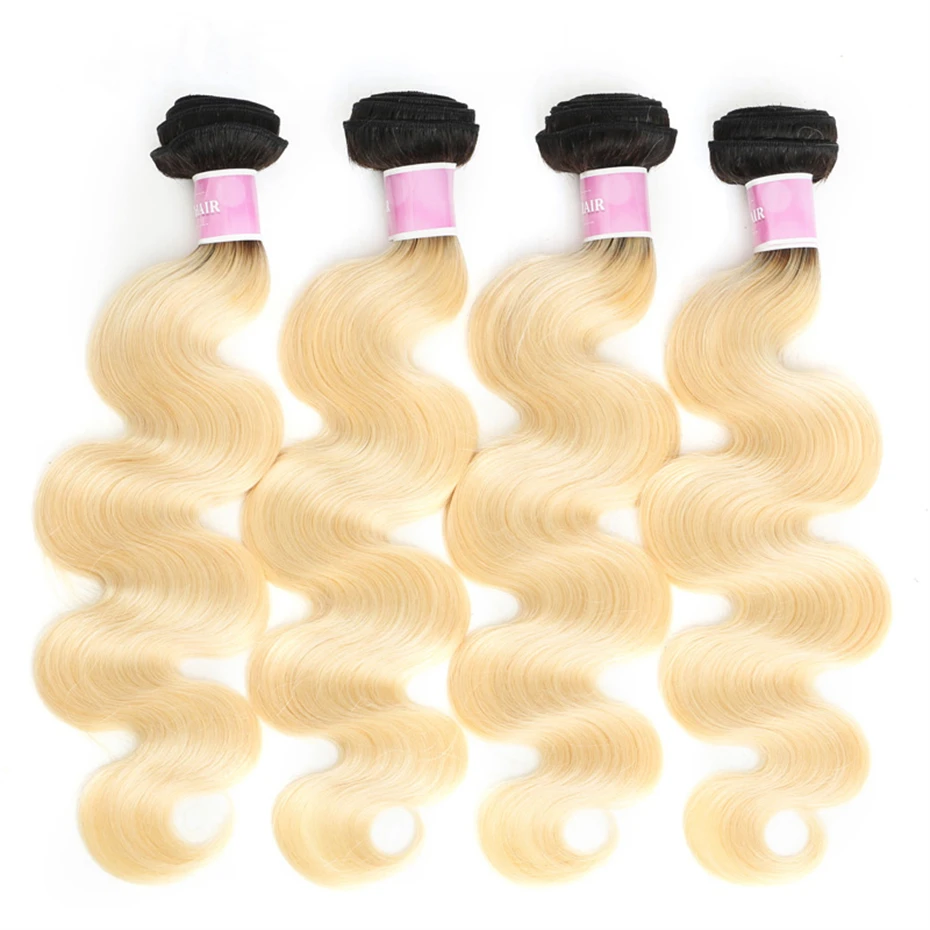 Body Wave Bundles Human Hair Brazilian Weaving Dark Roots 1B 613 Ombre Blonde 1 3 4 Bundles Deal 30 32 Inch Remy Hair Extensions