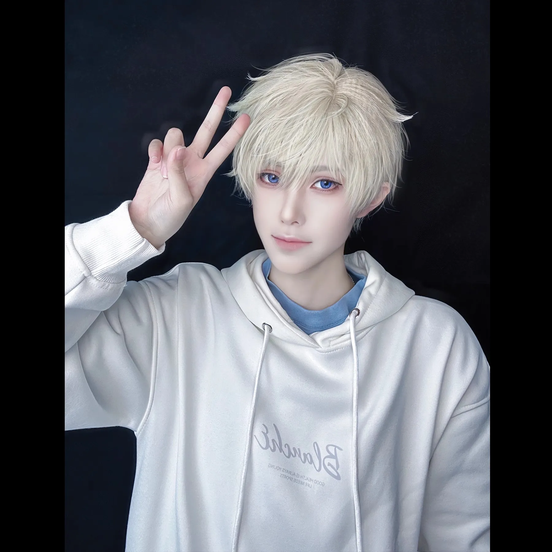 Game Love and Deepspace Xavier Seiya Cosplay Wig Casual Hoodie Sweater Short Light Hair Anime Costume 4