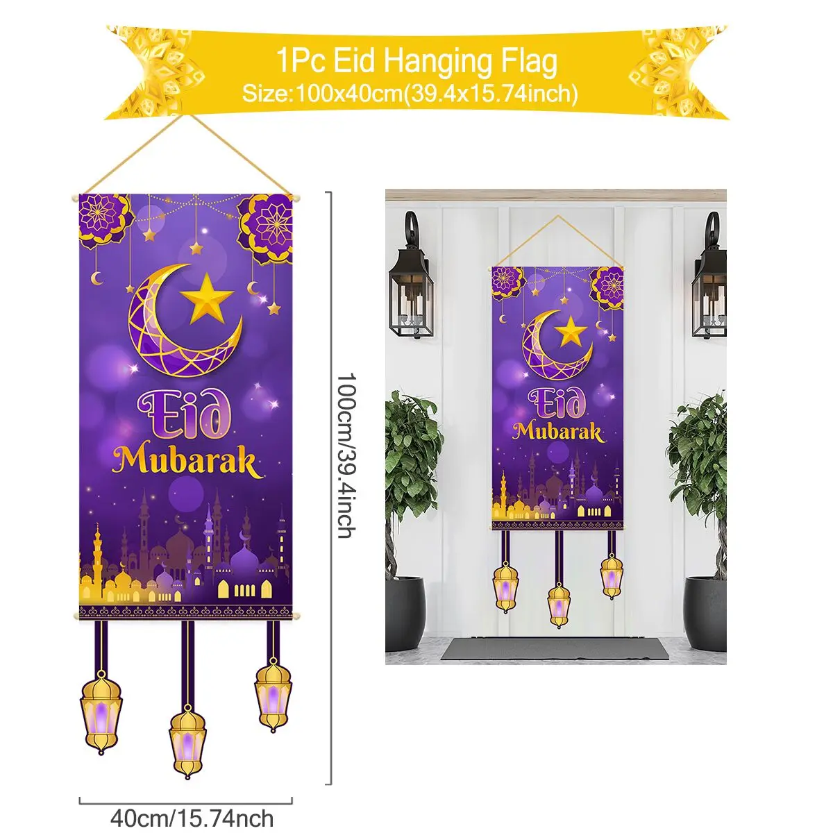 Cartello Decorativo In Legno Per Porta Ramadan | Eid Mubarak 30x30 Cm | Con Gancio E Corda | Per Porta, Camino, Soggiorno