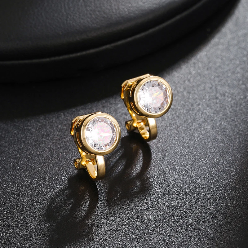 Cute Sparkly Round Heart Zirconia Non Pierced Earrings Female Graceful Elegance Clip on Earrings Women's Jewelry Trendy ear clip earrings clip earrings ear clip ear accessories
