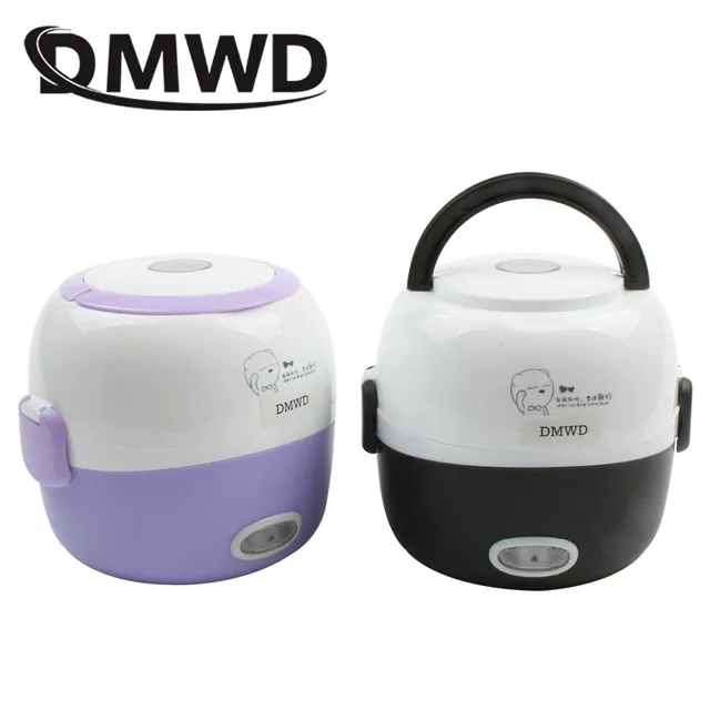 DMWD MINI Cuiseur à riz électrique chauffant, boîte à lunch thermique portable 1/2 niveaux, cuiseur vapeur alimentaire, récipient de cuisson, chauffe-plat 1